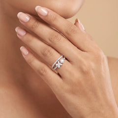 1.11 CT Hexagon & Floral Cluster Split-Shank Ring