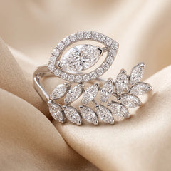 1.55 CT Marquise Cut Halo Leaf Ring