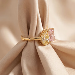 3.25 CT Fancy Yellow Pear & Pink Radiant Toi et Moi Ring