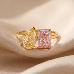 3.25 CT Fancy Yellow Pear & Pink Radiant Toi et Moi Ring