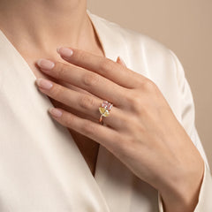 3.25 CT Fancy Yellow Pear & Pink Radiant Toi et Moi Ring