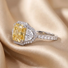 5.26 CT Square Emerald Cut Halo Three Stone Ring