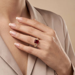 4.26 CT Emerald-Cut Ruby Diamond Twist Ring