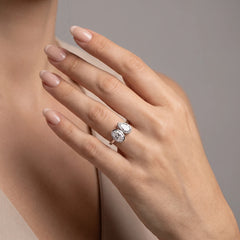 2.05 CT Oval & Pear Diamond Bezel Toi et Moi Ring