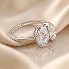 2.05 CT Oval & Pear Diamond Bezel Toi et Moi Ring