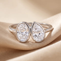 2.05 CT Oval & Pear Diamond Bezel Toi et Moi Ring