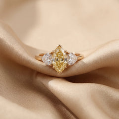 2.98 CT Yellow Marquise Three-Stone Ring