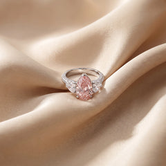 5.86 CT Pink Pear Diamond Three-Stone Ring