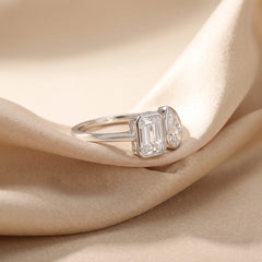2.59 CT Emerald & Pear Diamond Bezel Toi et Moi Ring
