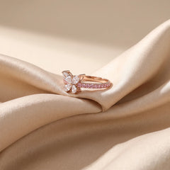 0.89 CT Marquise Cut Butterfly Pink Pavé Ring