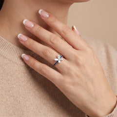 0.88 CT Marquise & Pear Cut Butterfly Sapphire Pavé Ring