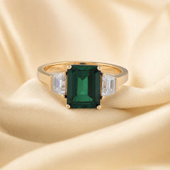 2.70 CT Emerald & Diamond Three-Stone Ring