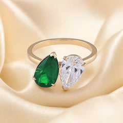 3 CT Pear Green Emerald & Diamond Two Stone Ring