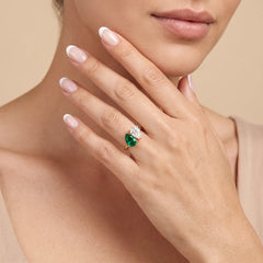 3 CT Pear Green Emerald & Diamond Two Stone Ring