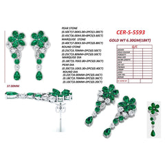 8.16 CT Multi Shape Emerald & Diamond Floral Cascading Drop Earrings
