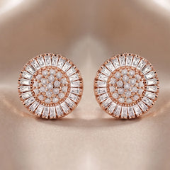1.61 CT Tapered Baguette & Round Diamond Cluster Halo Stud Earrings