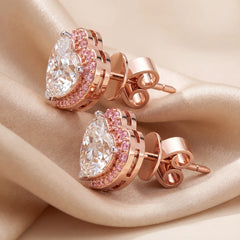 3.29 CT Heart Diamond Pink Halo Stud Earrings