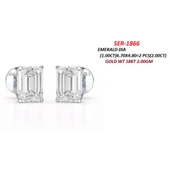 2.00 CT Emerald Diamond Stud Earrings