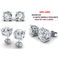 3.00 CT Round Diamond Four Prong Stud Earrings