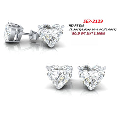 5.00 CT Heart Diamond Solitaire Stud Earrings