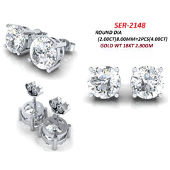 4.00 CT Round Diamond Solitaire Stud Earrings