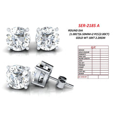 2.00 CT Round Diamond Four Prong Stud Earrings