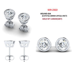 1.94 CT Round Diamond Bezel Stud Earrings
