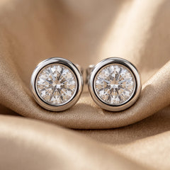 0.50 CT Round Diamond Bezel Stud Earrings