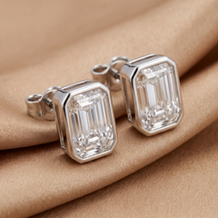 2.00 CT Emerald-cut Diamond Bezel Stud Earrings