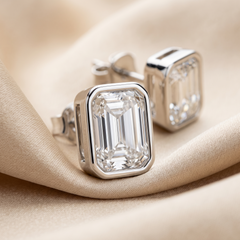 2.00 CT Emerald-cut Diamond Bezel Stud Earrings