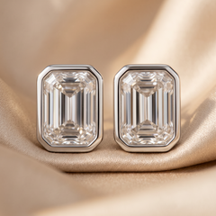 2.00 CT Emerald-cut Diamond Bezel Stud Earrings
