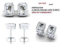 2.00 CT Emerald-cut Diamond Bezel Stud Earrings