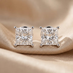3.00 CT Princess Diamond Four Prong Stud Earrings