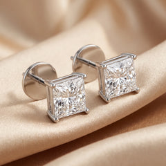 3.00 CT Princess Diamond Four Prong Stud Earrings
