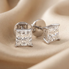 3.00 CT Princess Diamond Four Prong Stud Earrings
