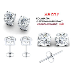 6.00 CT Round Diamond Four Prong Stud Earrings