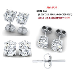 6.00 CT Oval Diamond Four Prong Stud Earrings