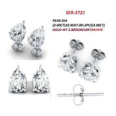 4.00 CT Pear Diamond Three Prong Stud Earrings