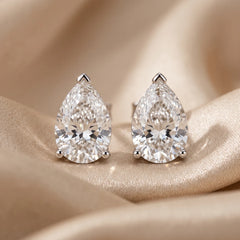 4.00 CT Pear Diamond Three Prong Stud Earrings