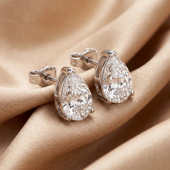 4.00 CT Pear Diamond Three Prong Stud Earrings