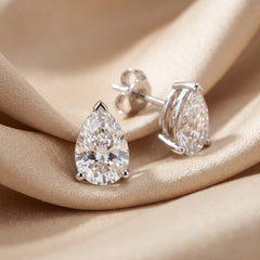 4.00 CT Pear Diamond Three Prong Stud Earrings