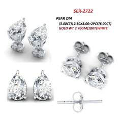 6.00 CT Pear Diamond Three Prong Stud Earrings