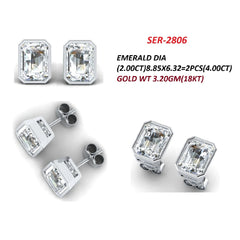 4.00 CT Emerald Diamond Bezel Stud Earrings