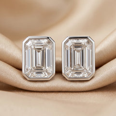 4.00 CT Emerald Diamond Bezel Stud Earrings