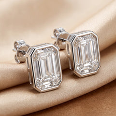 4.00 CT Emerald Diamond Bezel Stud Earrings