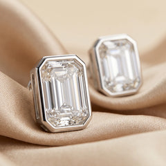4.00 CT Emerald Diamond Bezel Stud Earrings