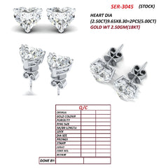 5.00 CT Heart Diamond Stud Earrings