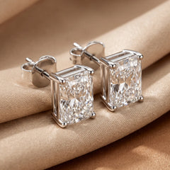 2.03 CT Radiant Diamond Four Prong Stud Earrings