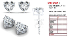 2.00 CT Heart Diamond Solitaire Stud Earrings