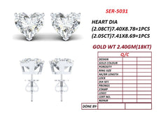 4.13 CT Heart Diamond Solitaire Stud Earrings